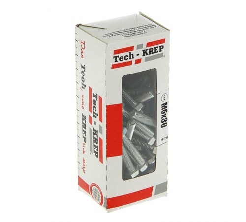 Болт DIN933 8.8 с шестигранной головкой оцинк. М6х30 (60 шт) - коробка с ок. Tech-Kr ( 0,454 кг)  105203  Tech-KREP