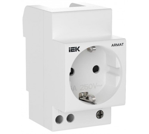 ARMAT Розетка на DIN-рейку 45мм с заз. с защ. шторками 16А  AR-SOD-G-GND-S-016  IEK