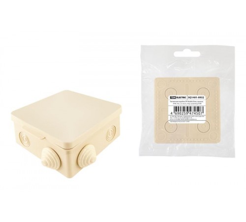 Коробка распределительная о/п 80х80х50мм, крышка, IP54, 7вх., сл. кость, инд. штрихкод  SQ1401-0932  TDM