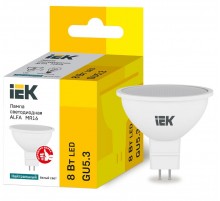 Лампа светодиодная ALFA MR16 софит 8Вт 230В 4000К GU5,3  LLA-MR16-8-230-40-GU5  IEK