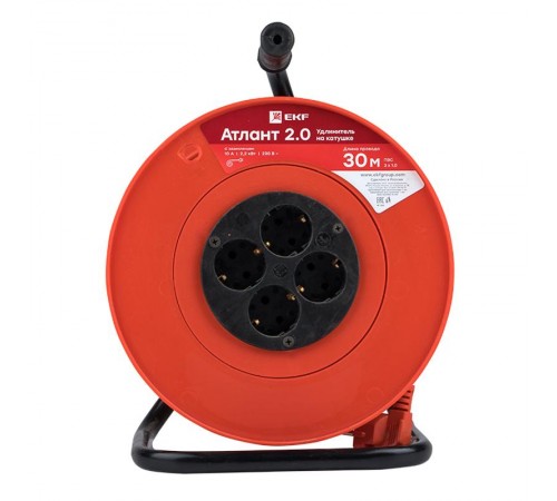 Удлинитель на катушке "Атлант 2.0" 4 гнезда 40м с заземлением  ПВС 3*1,0  10А/2,2кВт PROxima  UKA02-10-310-4-40  EKF