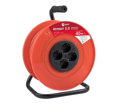 Удлинитель на катушке "Атлант 2.0" 4 гнезда 40м с заземлением  ПВС 3*1,0  10А/2,2кВт PROxima  UKA02-10-310-4-40  EKF