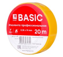 Изолента, класс А (профессиональная), 0.18х19мм, 20 метров, желтая EKF Simple  plc-iz-a-y  EKF