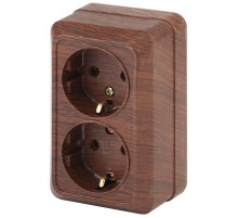 2-204-10 Intro Розетка 2х2P+E Schuko, 16А-250В, IP20, ОУ, Quadro, венге  Б0030126  Intro