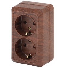 2-204-10 Intro Розетка 2х2P+E Schuko, 16А-250В, IP20, ОУ, Quadro, венге  Б0030126  Intro