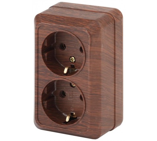 2-204-10 Intro Розетка 2х2P+E Schuko, 16А-250В, IP20, ОУ, Quadro, венге  Б0030126  Intro