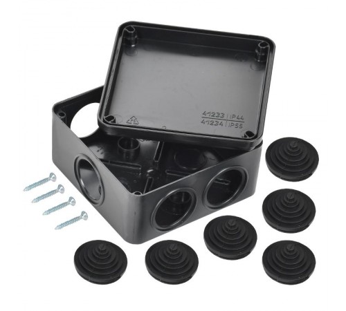 Коробка расп. КМ41233 100х100х50мм IP44 6 вв. черная  UKO11-100-100-050-K02-44  IEK