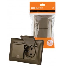 Розетка двойная 2П+З 16А 250В IP44 с защ. шт. с крышкой бронза "Лама"  SQ1815-0790  TDM