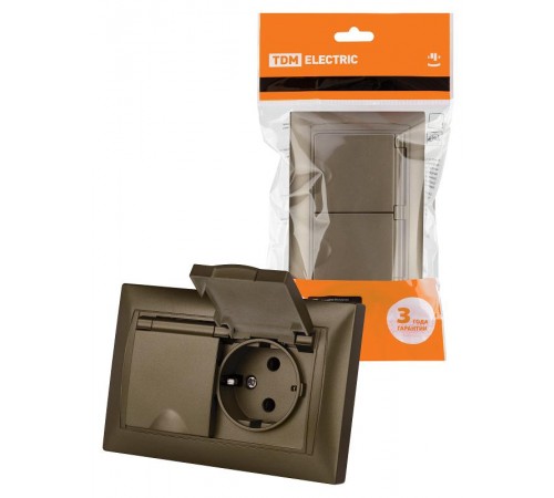 Розетка двойная 2П+З 16А 250В IP44 с защ. шт. с крышкой бронза "Лама"  SQ1815-0790  TDM