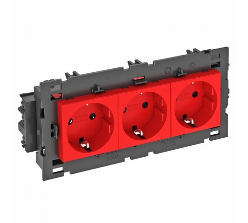 Розетка тройная 0° Modul45connect с з/к, 250 В, 16A (красный) (STD-D0C8 SRO3)  6120458  OBO Bettermann