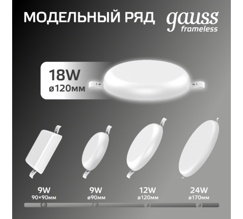 Встраиваемый светильник Frameless круг 18W 4000K 1/40  967511218  Gauss