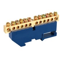 Шина "N" нулевая с синим изолятором на DIN-рейку 8x12 мм стойка бол. 12 групп  11-2349  REXANT