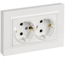 BRITE Розетка 2-местная с заземлением с защитными шторками плоская 16А в сборе РСшПл12-3-БрБ белый  BR-R28-16-K01-F-PRO  IEK