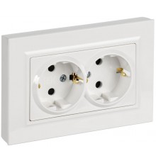BRITE Розетка 2-местная с заземлением с защитными шторками плоская 16А в сборе РСшПл12-3-БрБ белый  BR-R28-16-K01-F-PRO  IEK