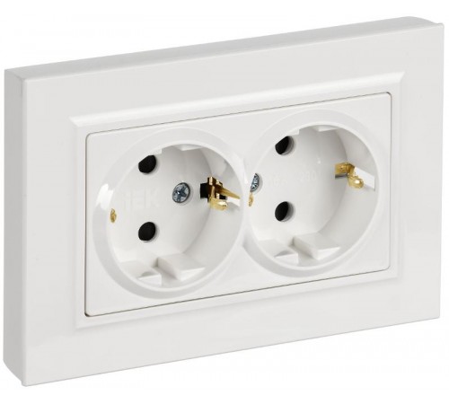 BRITE Розетка 2-местная с заземлением с защитными шторками плоская 16А в сборе РСшПл12-3-БрБ белый  BR-R28-16-K01-F-PRO  IEK