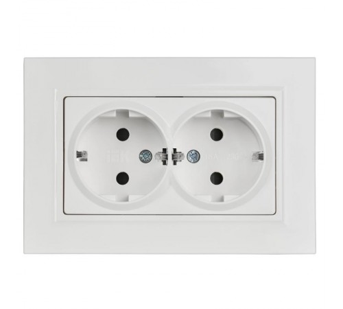 BRITE Розетка 2-местная с заземлением с защитными шторками плоская 16А в сборе РСшПл12-3-БрБ белый  BR-R28-16-K01-F-PRO  IEK