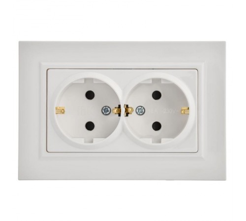 BRITE Розетка 2-местная с заземлением с защитными шторками плоская 16А в сборе РСшПл12-3-БрБ белый  BR-R28-16-K01-F-PRO  IEK