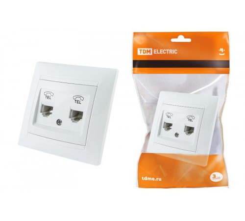 Розетка двойная телефонная RJ11  белая "Лама"   SQ1815-0018  TDM
