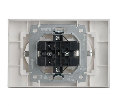 BRITE Розетка 2-местная с заземлением с защитными шторками плоская 16А в сборе РСшПл12-3-БрБ белый  BR-R28-16-K01-F-PRO  IEK