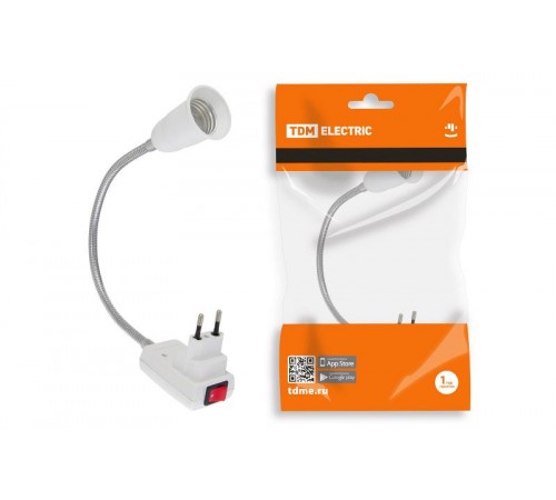 Переходник вилка-Е27 гибкий 300мм с выключателем, белый,  SQ0335-1011  TDM