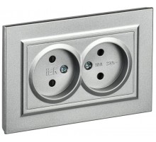 BRITE Розетка 2-ая без заземления со шторками 10А в сборе РСш12-2-БрА алюминий  BR-R23-10-K47-F  IEK