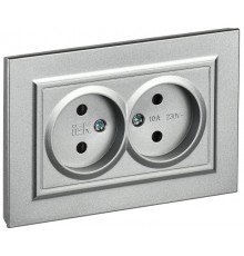 BRITE Розетка 2-ая без заземления со шторками 10А в сборе РСш12-2-БрА алюминий  BR-R23-10-K47-F  IEK