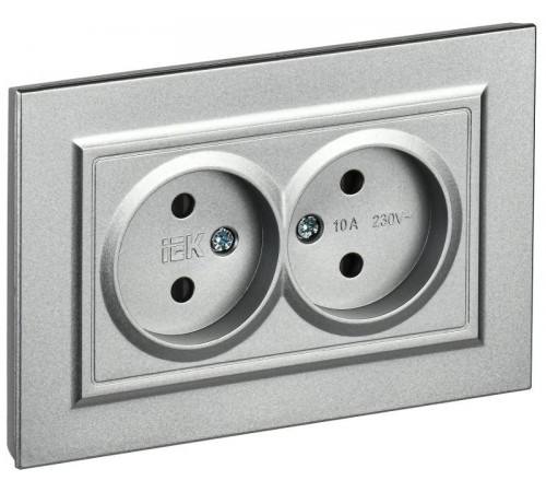 BRITE Розетка 2-ая без заземления со шторками 10А в сборе РСш12-2-БрА алюминий  BR-R23-10-K47-F  IEK