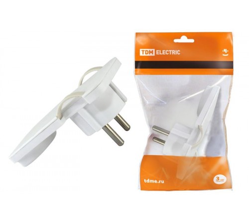 Вилка угловая плоская (8 мм) белая 16А 250В  SQ1806-0193  TDM