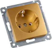 Розетка скрытой установки, одноместная, с заземляющим контактом, механизм, цвет золото  РС16-411-07  HEGEL
