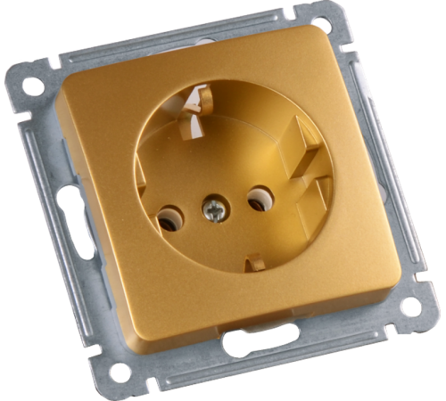 Розетка скрытой установки, одноместная, с заземляющим контактом, механизм, цвет золото  РС16-411-07  HEGEL
