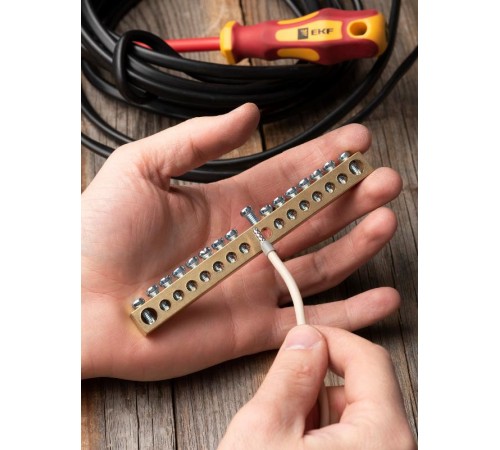 Шина PEN "ноль-земля" (8х12мм) 16 отверстий латунь крепеж по центру EKF PROxima  sn0-125-16-c  EKF