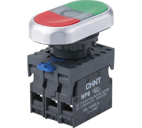 Кнопка двойная NP8-20SD/4 красный, AC110-230В(LED), 2НO, IP65 (R)  667622  CHINT