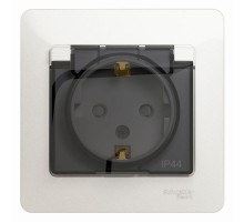 Glossa Перламутр Розетка с заземлением со шторками с крышкой, 16А, IP44 (в сборе)  GSL000648  SE