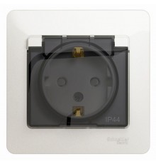 Glossa Перламутр Розетка с заземлением со шторками с крышкой, 16А, IP44 (в сборе)  GSL000648  SE