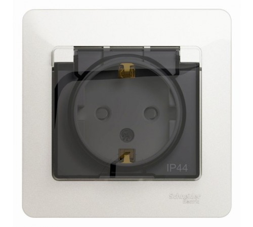 Glossa Перламутр Розетка с заземлением со шторками с крышкой, 16А, IP44 (в сборе)  GSL000648  SE
