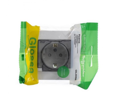 Glossa Перламутр Розетка с заземлением со шторками с крышкой, 16А, IP44 (в сборе)  GSL000648  SE