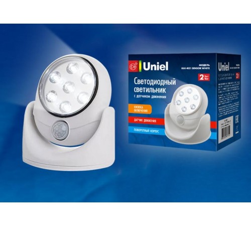 Светильник светодиодный накладной ULK-N21 SENSOR WHITE LED с датчиком движения на батарейках 4АА белый  UL-00002915  Uniel