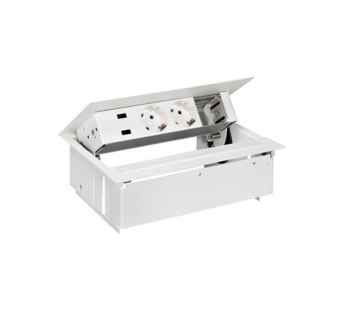 Simon S400 Врезной розеточный блок с крыш., и мет.вводом, 2x2P+E, 2xUSB заряд. уст.,1 пустой модуль белый, S400  45422000-130  Simon