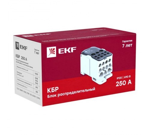 Блок распределительный (КБР) на DIN-рейку и монтажную панель 250A EKF PROxima  plc-kbr250  EKF