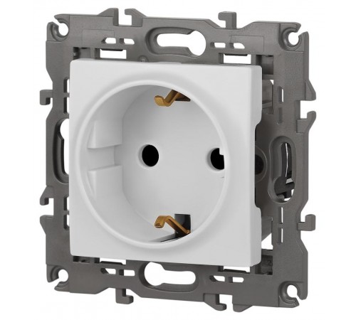 Розетка Elegance 14-2102-01М с заземлением со шторками, 16А-250В, белый матовый  Б0065804  ЭРА