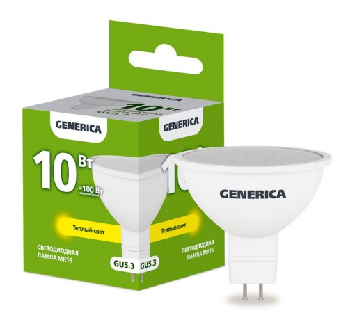 Лампа светодиодная MR16 софит 10Вт 230В 3000К GU5.3   LL-MR16-10-230-30-GU5-G  GENERICA