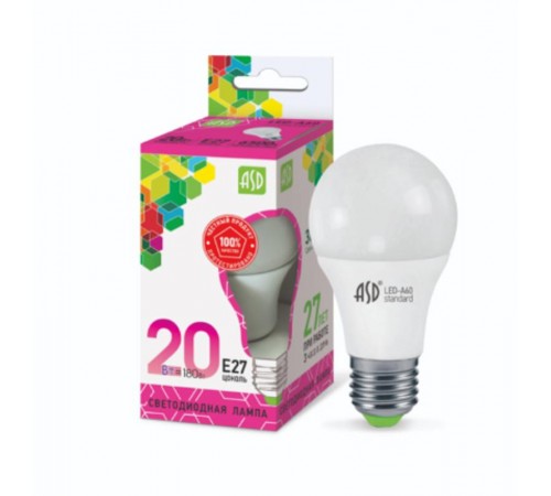 Лампа светодиодная LED-A60-standard 20Вт 230В Е27 6500К 1800Лм  4690612014210  ASD