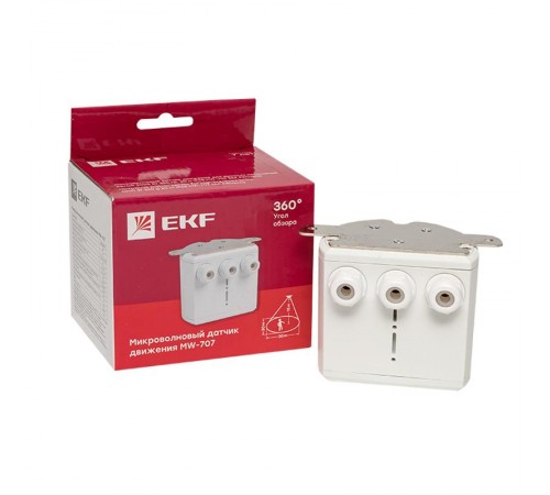 Микроволновый датчик движения бел. для высоких потолков 2000Вт 360гр. 30м IP65 MW-707  dd-mw-707  EKF