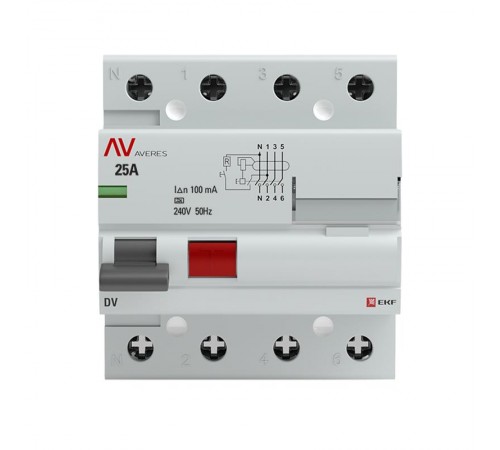 Выключатель дифференциальный (УЗО) DV 4п 25А 100мА тип A AVERES  rccb-4-25-100-a-av  EKF