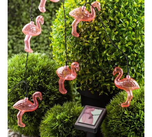 Светильник садовая гирлянда 10 подсвечиваемых светодиодами Фламинго ERADG012-07 длина 3,8 м, IP44 питание от солнечной батареи  Б0038508  ЭРА