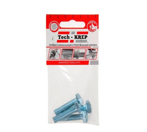 Болт DIN933 с шестигранной головкой оцинк. М8х30 (4 шт) - пакет ( 0,063 кг)  102970  Tech-KREP