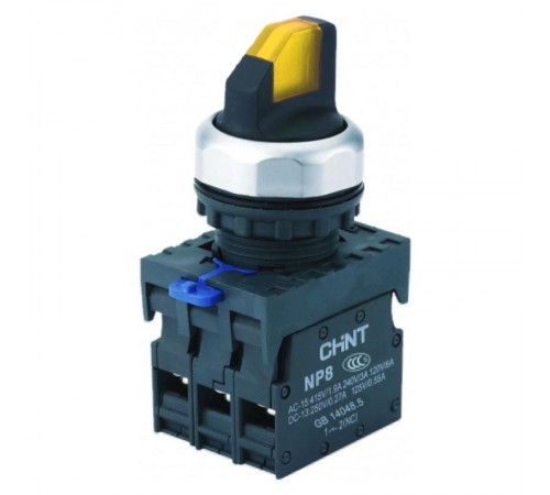 Переключатель с подсветкой NP8-20XD/316, 3 полож. фикс., желт., AC110-230В(LED), 2НО, IP65 (R)  667615  CHINT