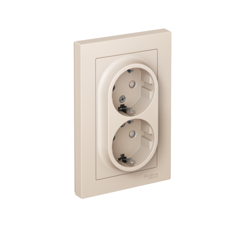 AtlasDesign Бежевый Розетка 2-ая с заземлением, со шторками, 16А, (в сборе с рамкой)  ATN000226  SE