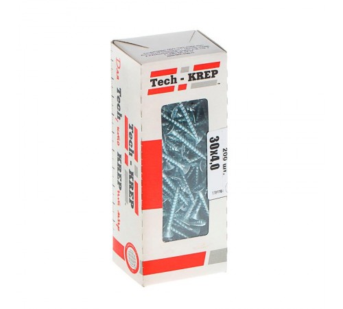 Саморезы универсальные 30х4,0 мм (200 шт) оцинкованные - коробка с окном ( 0,324 кг)  102180  Tech-KREP