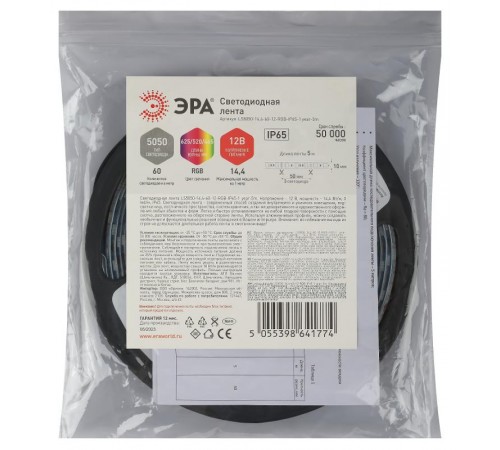 Лента светодиодная LS5050-14,4-60-12-RGB-IP65-1 year-5m  Б0002347  ЭРА